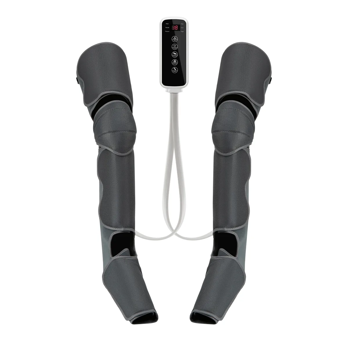 Air compression leg massager 804A with paired full-leg wraps and a separate controller