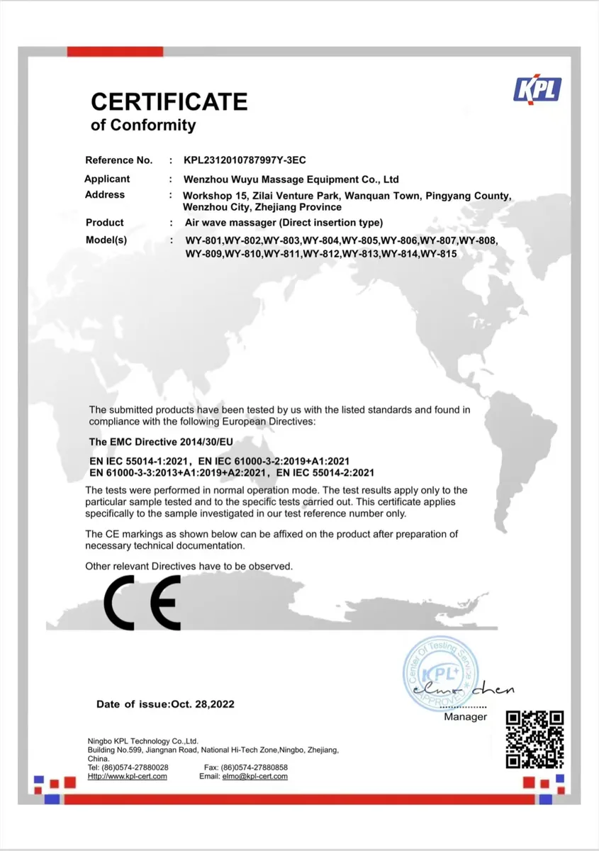 CE certificate of conformity document, second certificate