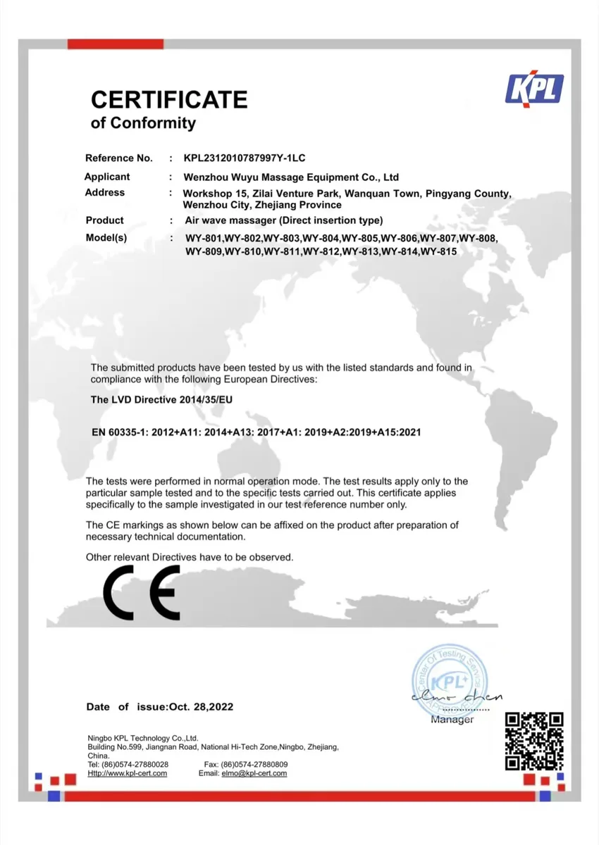 CE certificate of conformity document, third certificate