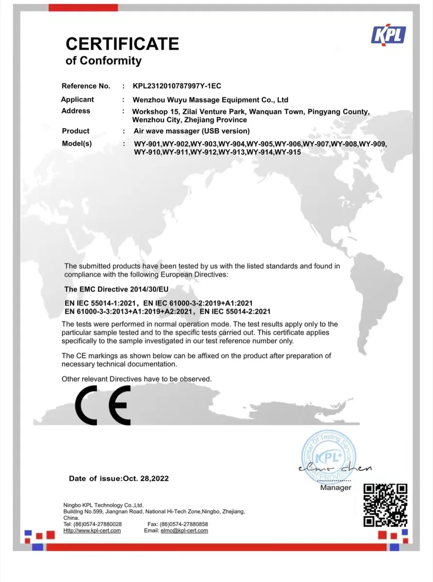CE certificate of conformity document