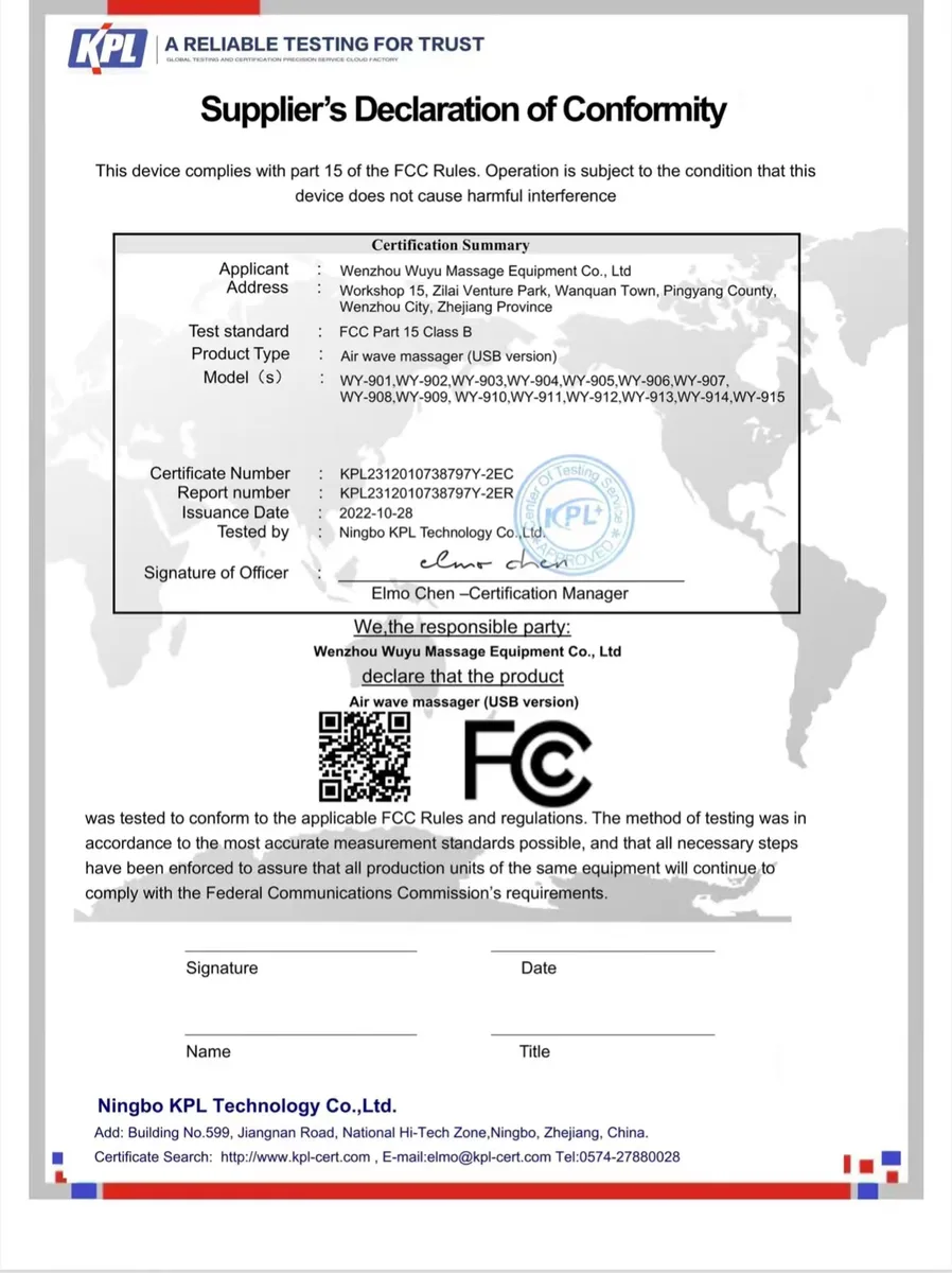 FCC Supplier's Declaration of Conformity document