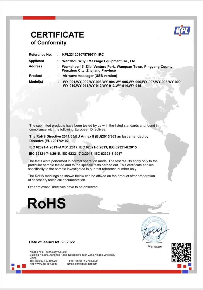 RoHS certificate of conformity document